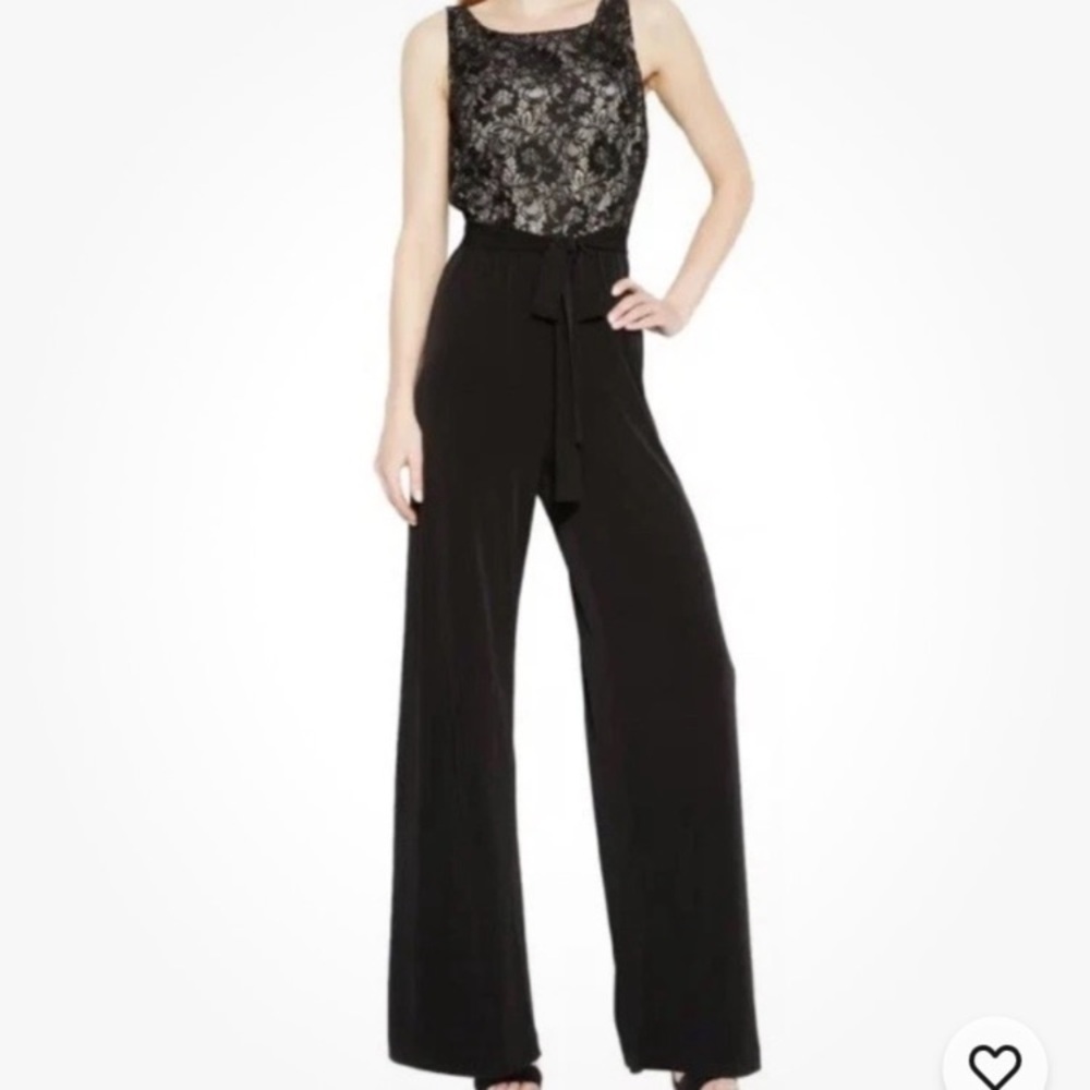 Calvin Klein Jumpsuit Black Size 4 Lace Bodice Wide Leg Lined Sleeveless
